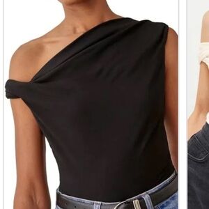 Reformation Cello One-Shoulder Knit Top - Black and Cream